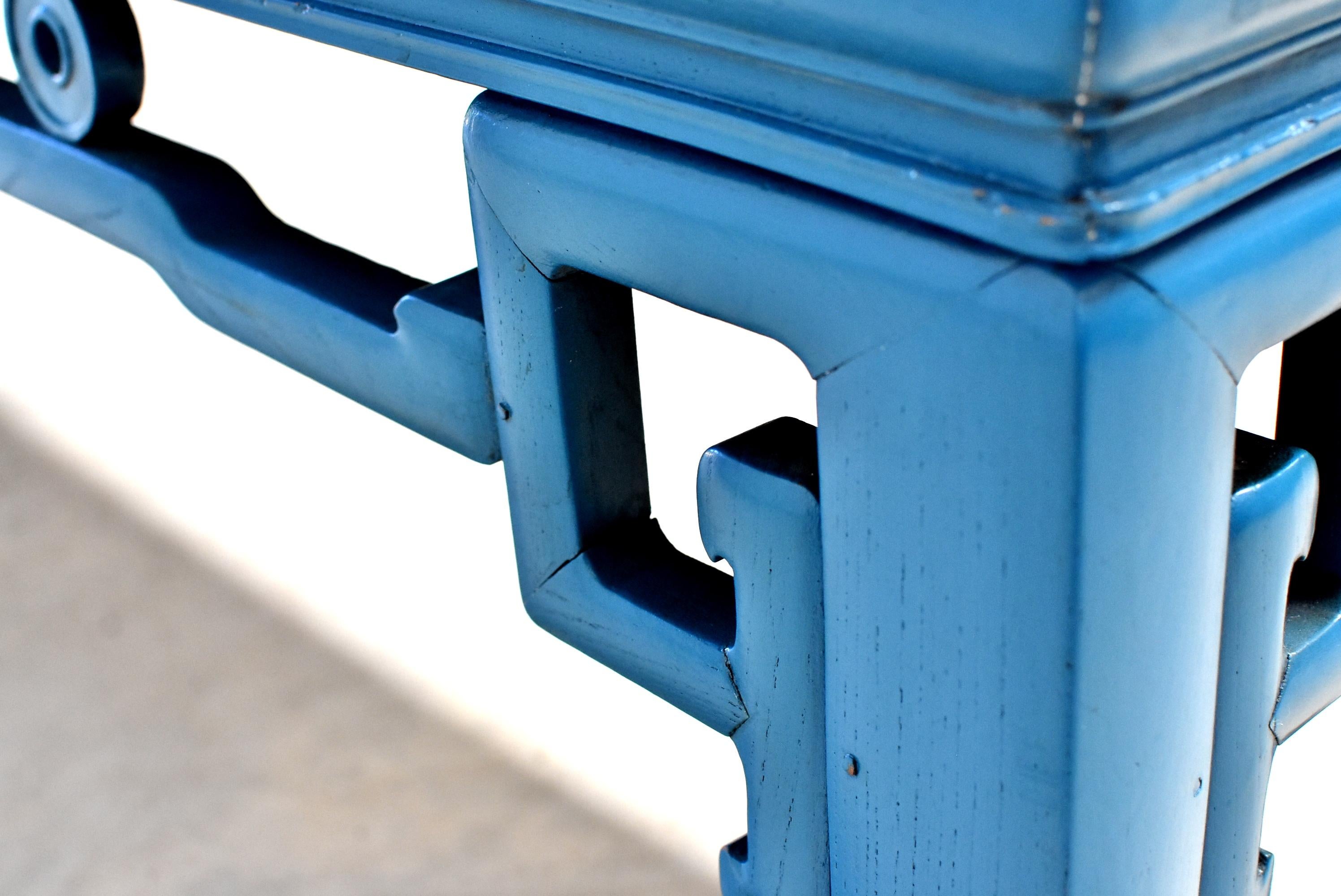 Blue Chinese Spring Bench, Antique in Modern Finish 12
