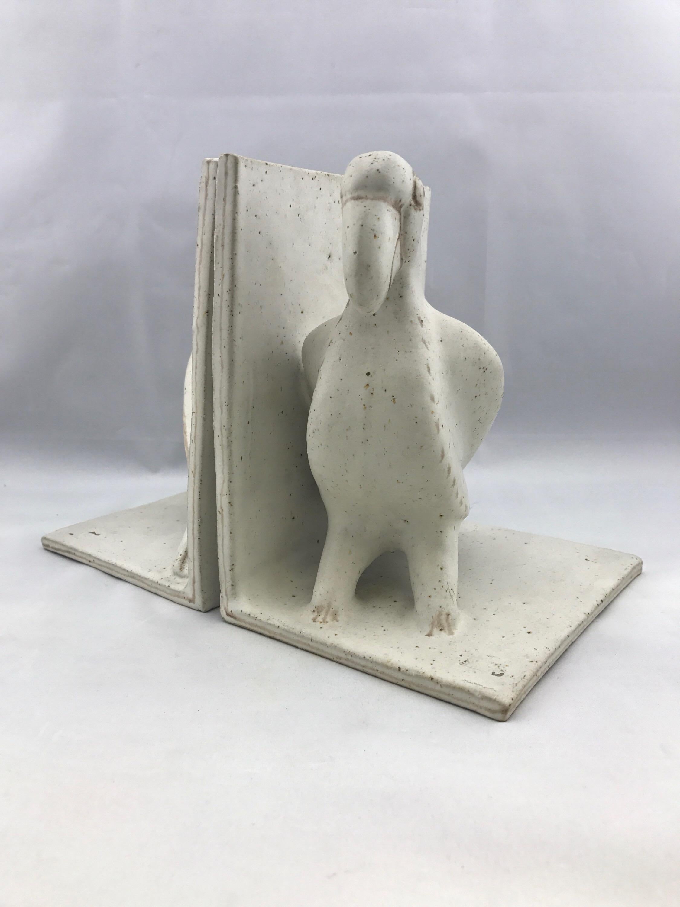 Late 20th Century Ceramic Parrot Bookends by Bruno Gambone, Mid-Century Modern, Italian For Sale