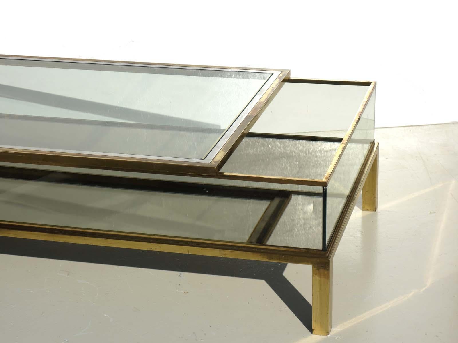 Late 20th Century 1970s by Maison Jansen Hollywood Regency Sliding Design Brass Coffee Table