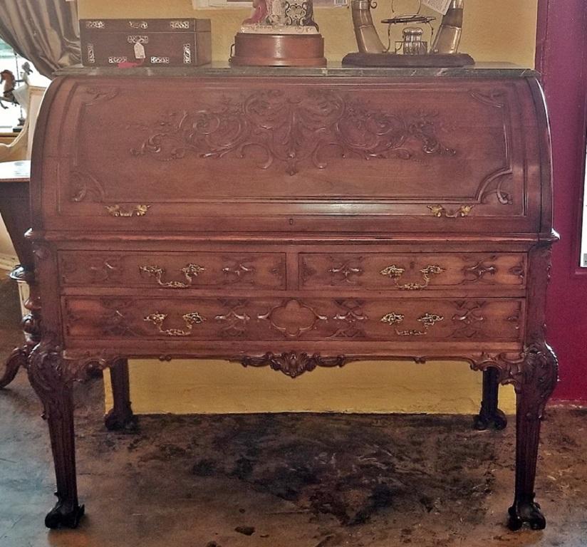 English 19th Century Hampton & Sons Chinese Chippendale Cylinder Desk For Sale