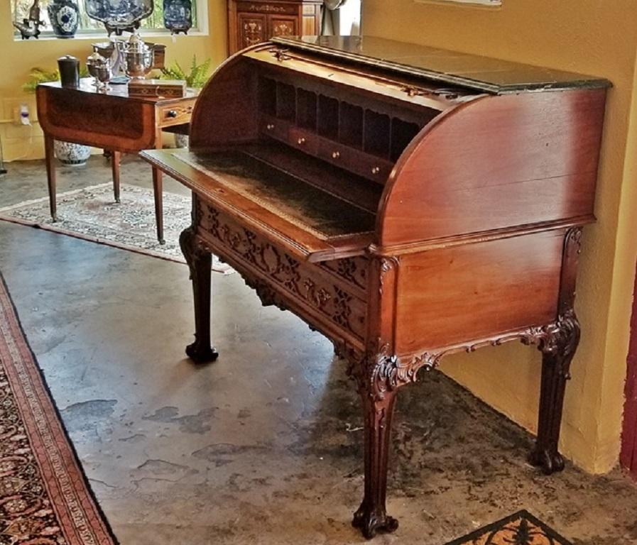 19th Century Hampton & Sons Chinese Chippendale Cylinder Desk For Sale 5