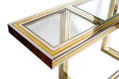 Consola italiana de latón, cromo y cristal de mediados de siglo de Romeo Rega
