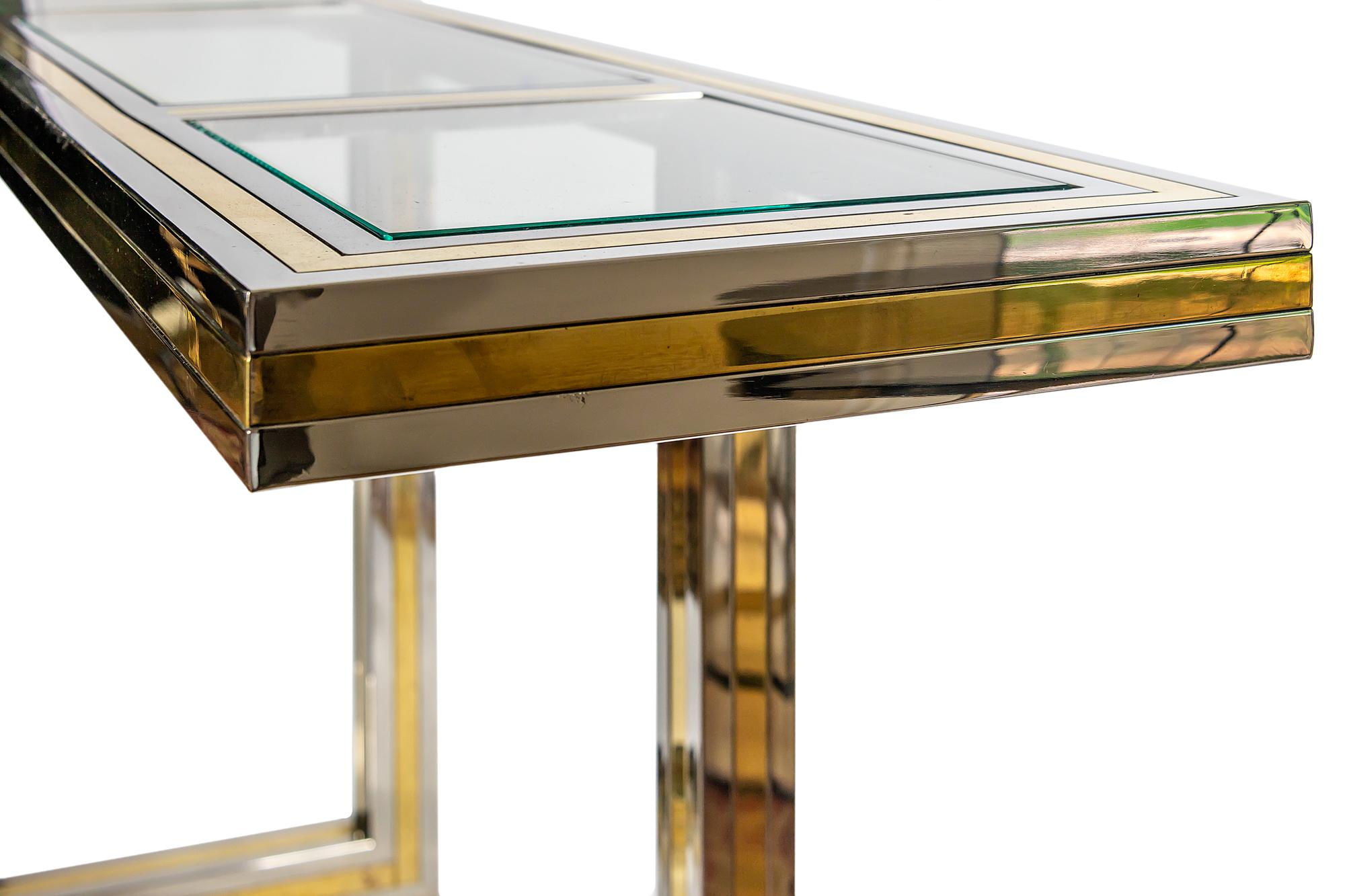 20th Century Midcentury Italian Brass, Chrome and Glass top Console Table by Romeo Rega For Sale