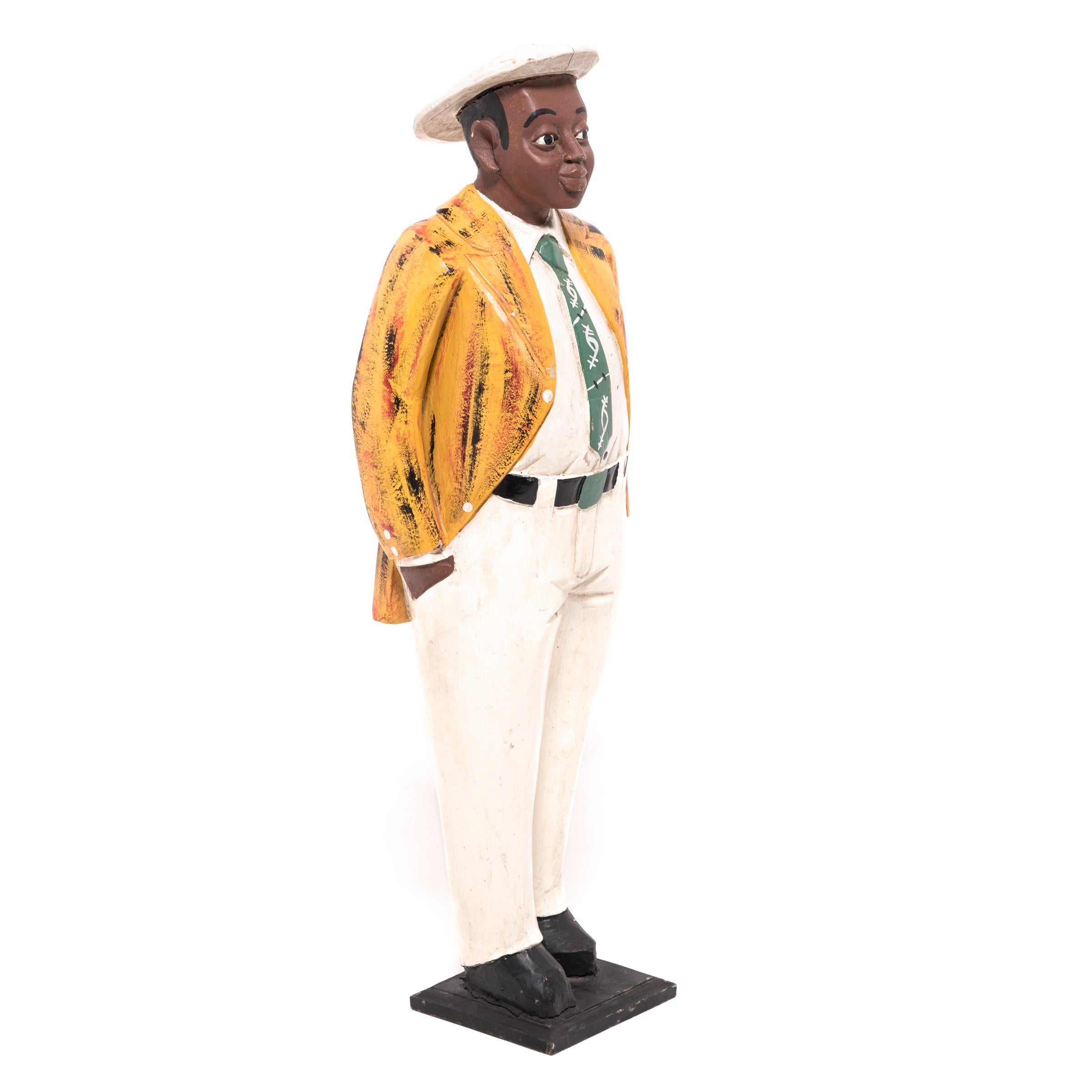 Carved African Colonial Figure with Yellow Jacket