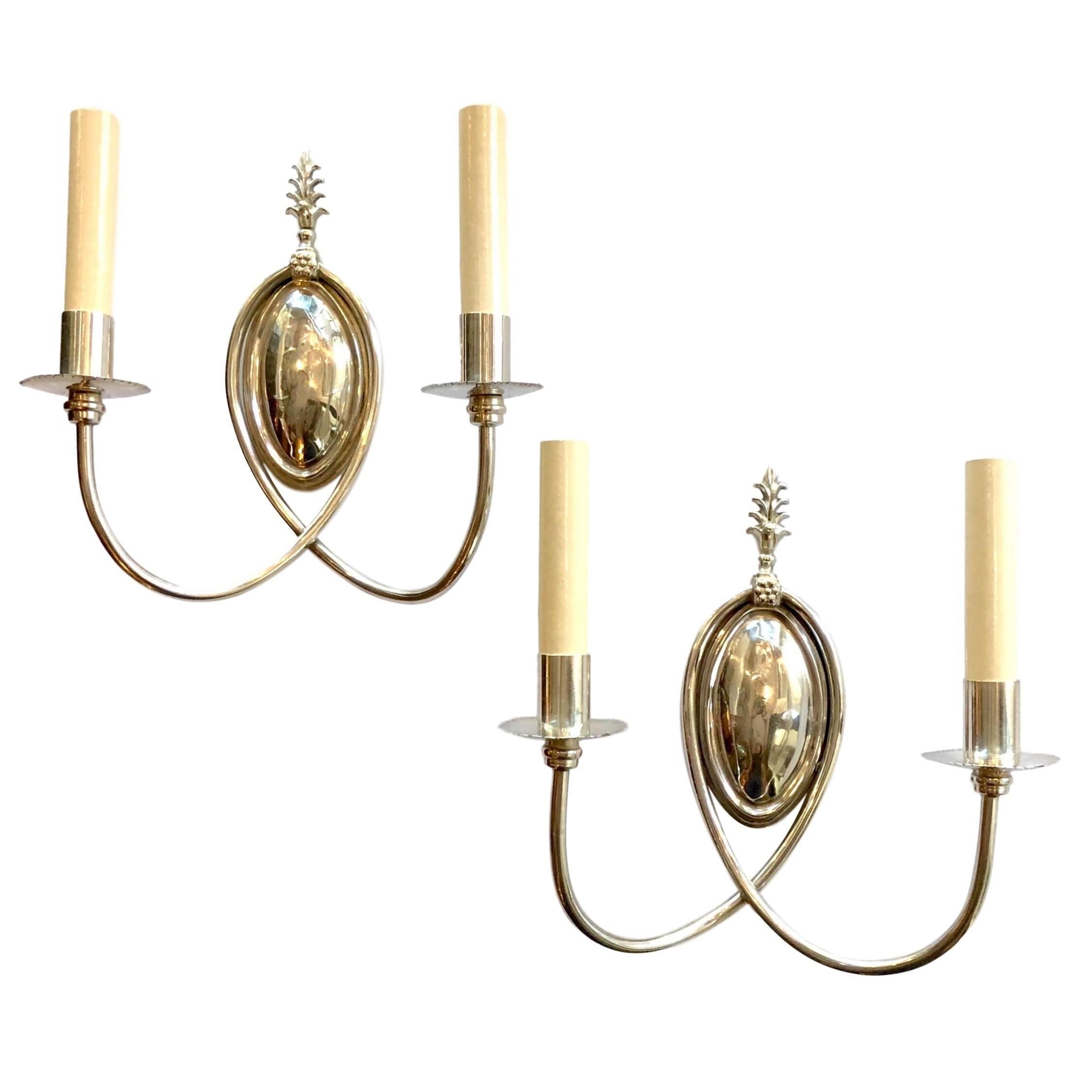 Pair of English Silver-Plated Sconces For Sale