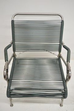 Pair Surfline Surf Line Green Vinyl Strap Metal Folding Chairs Pool Armchairs