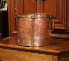 Mid-19th Century French Copper and Iron Grain Measure Basket with Side Handles