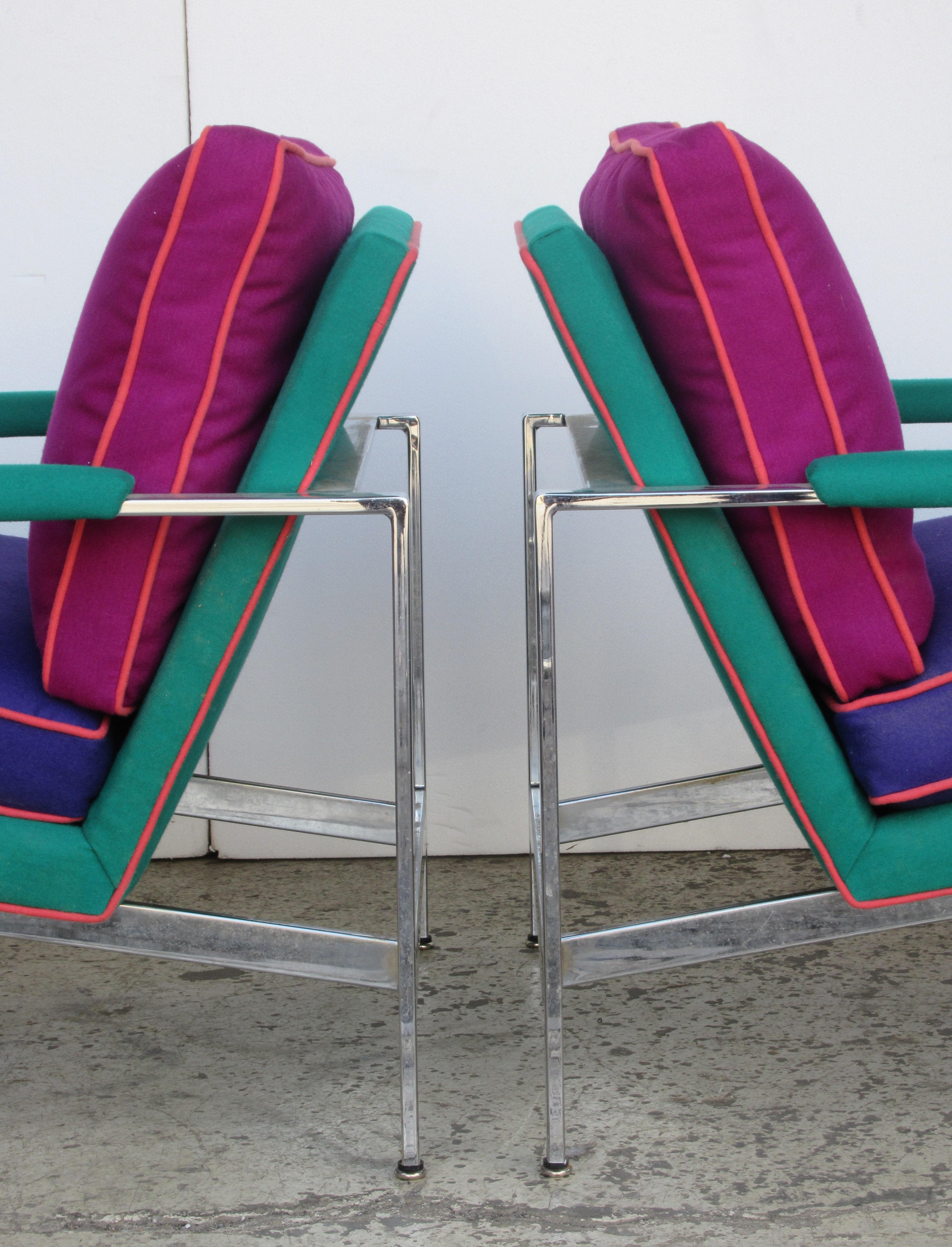 Mid-Century Modern  Flat Bar Chrome Steel Lounge Chairs by Milo Baughman