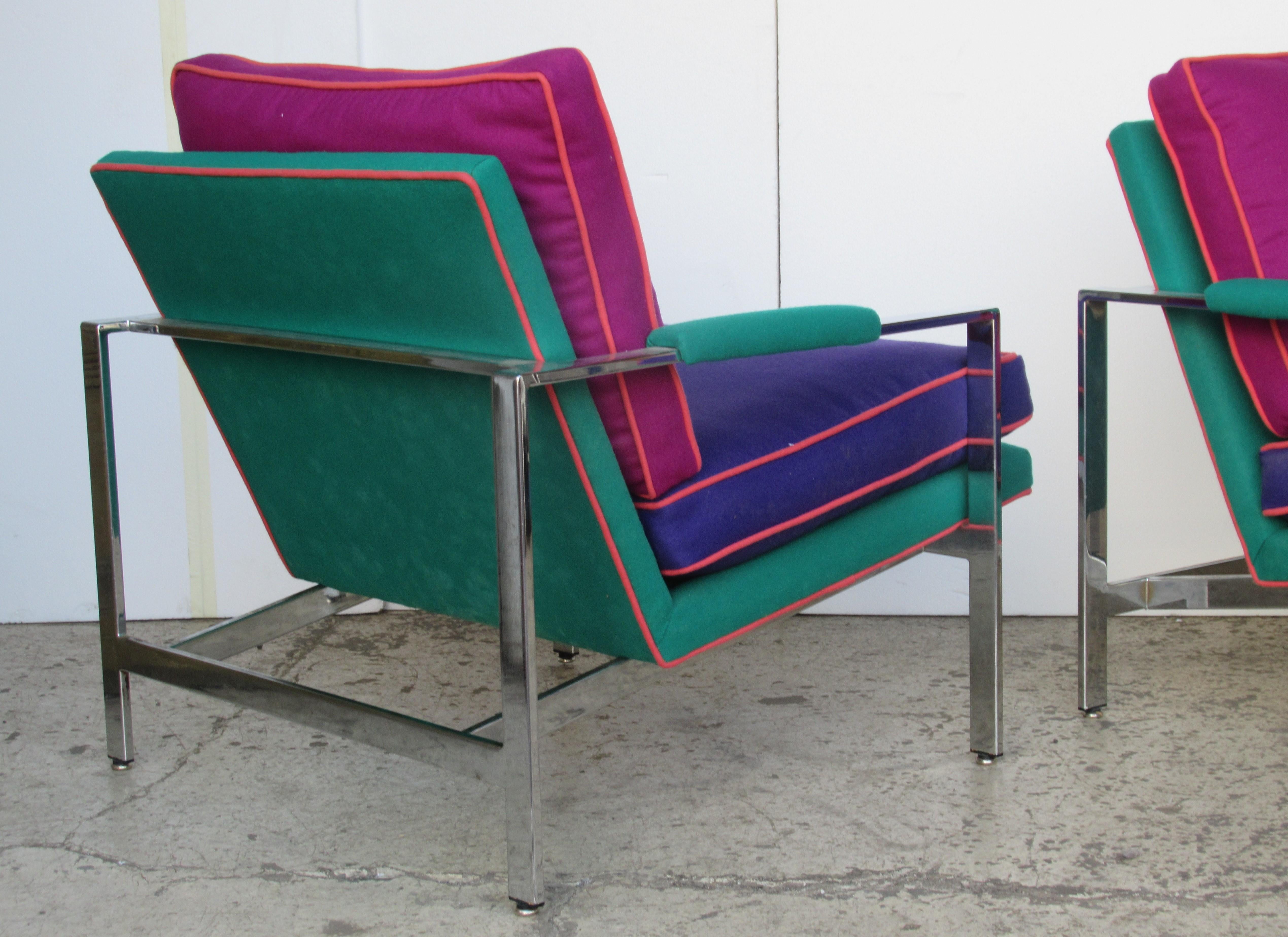 20th Century  Flat Bar Chrome Steel Lounge Chairs by Milo Baughman