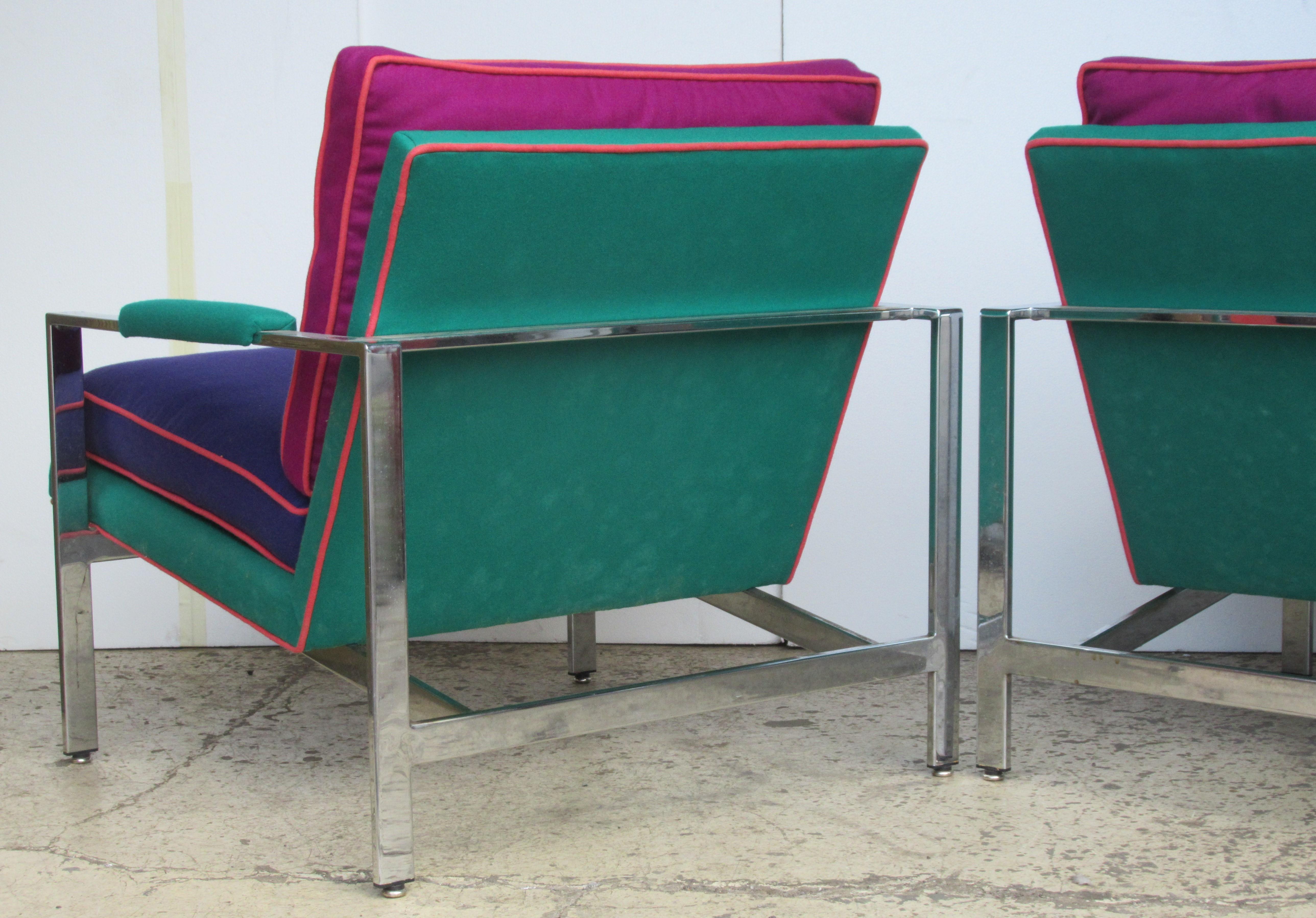  Flat Bar Chrome Steel Lounge Chairs by Milo Baughman 1