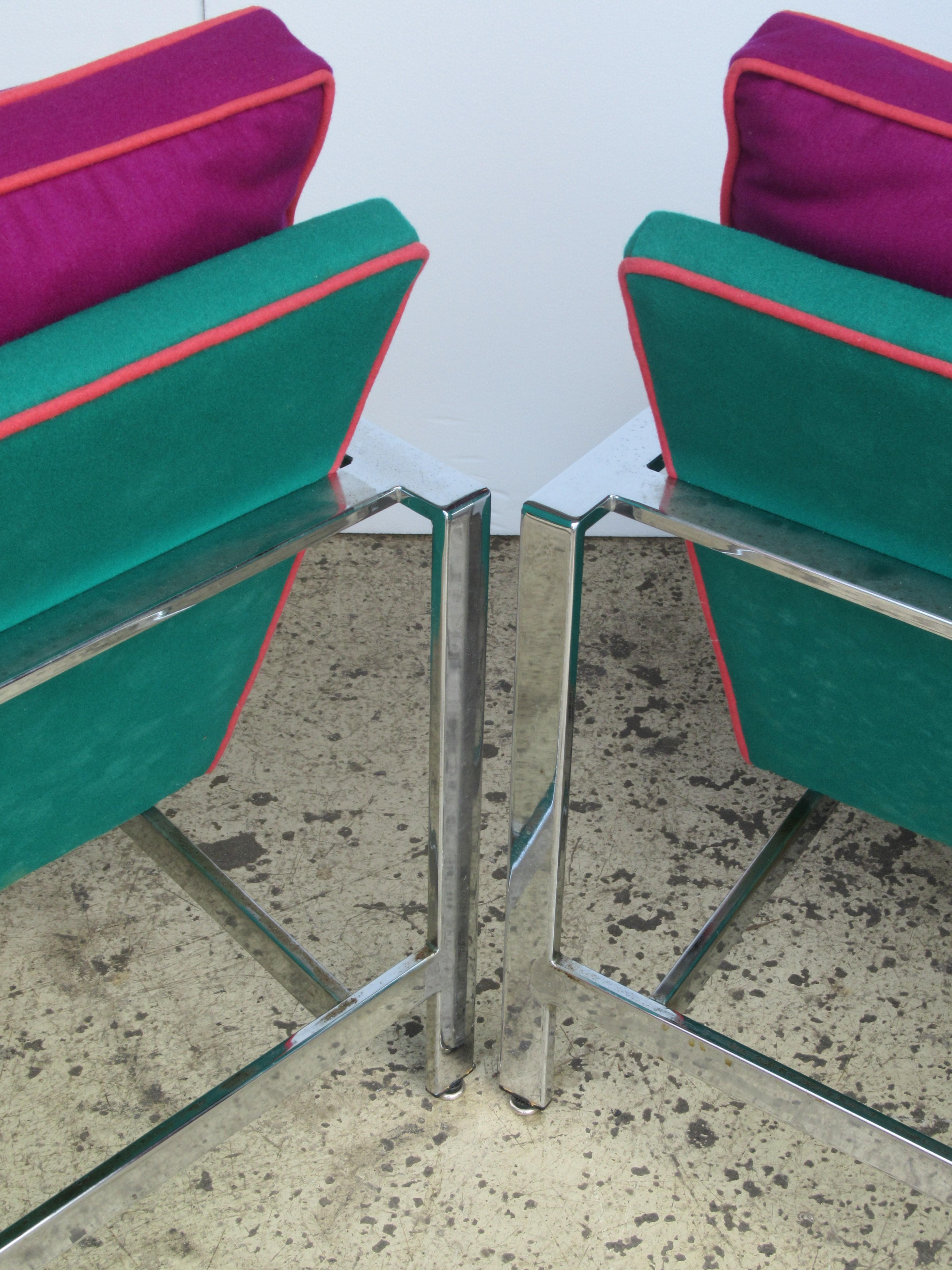  Flat Bar Chrome Steel Lounge Chairs by Milo Baughman 2
