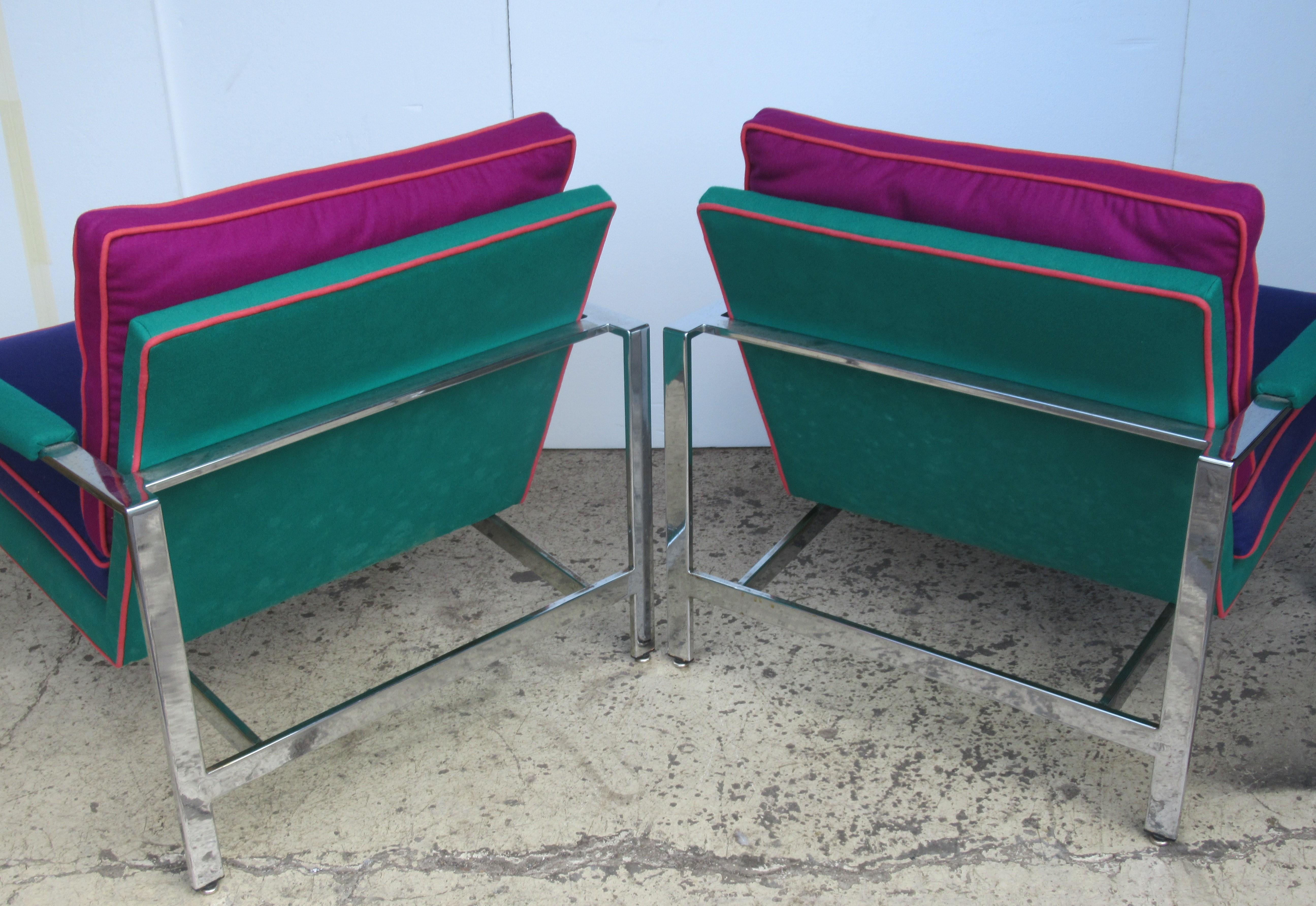  Flat Bar Chrome Steel Lounge Chairs by Milo Baughman 3