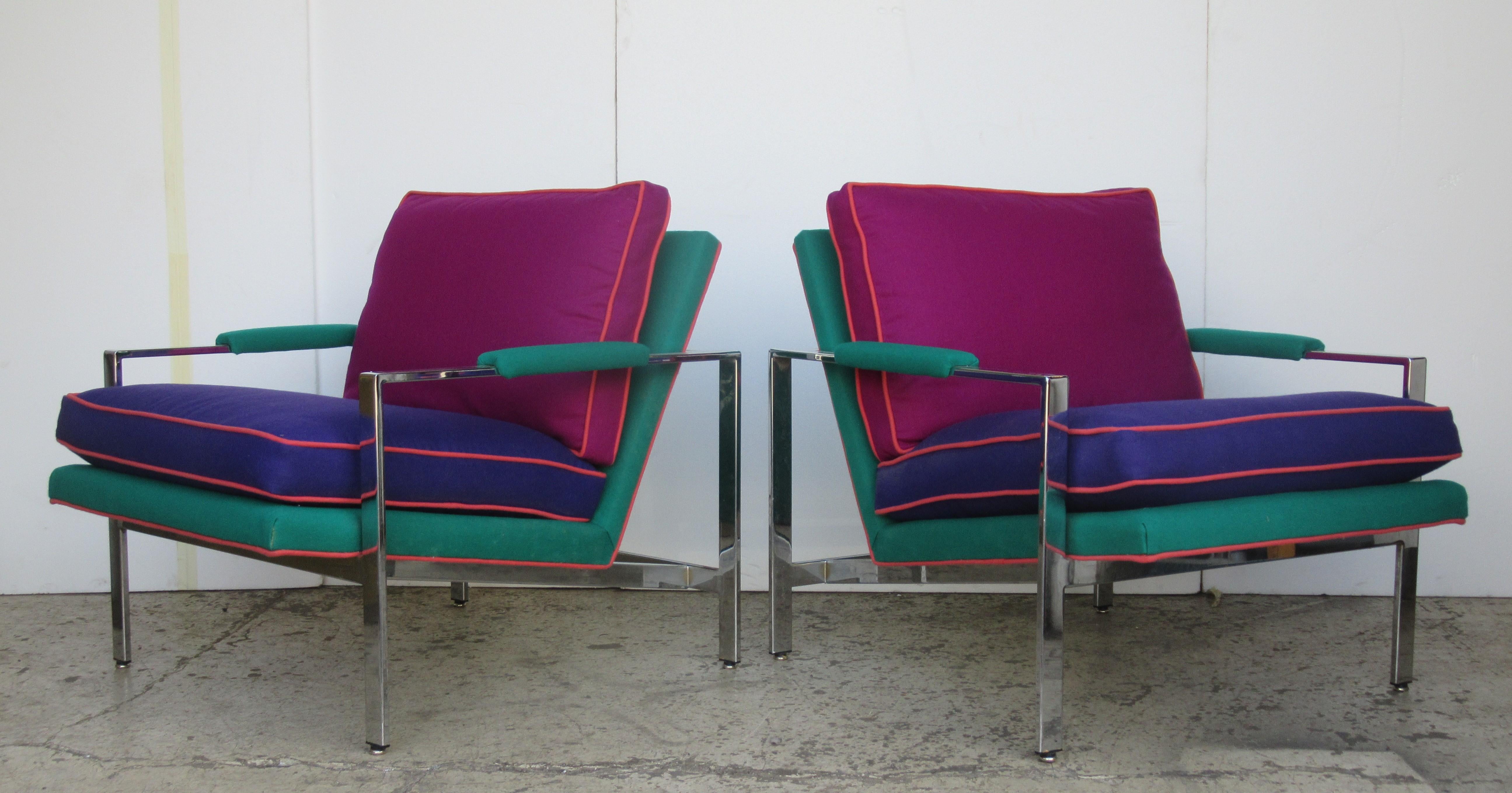  Flat Bar Chrome Steel Lounge Chairs by Milo Baughman 4