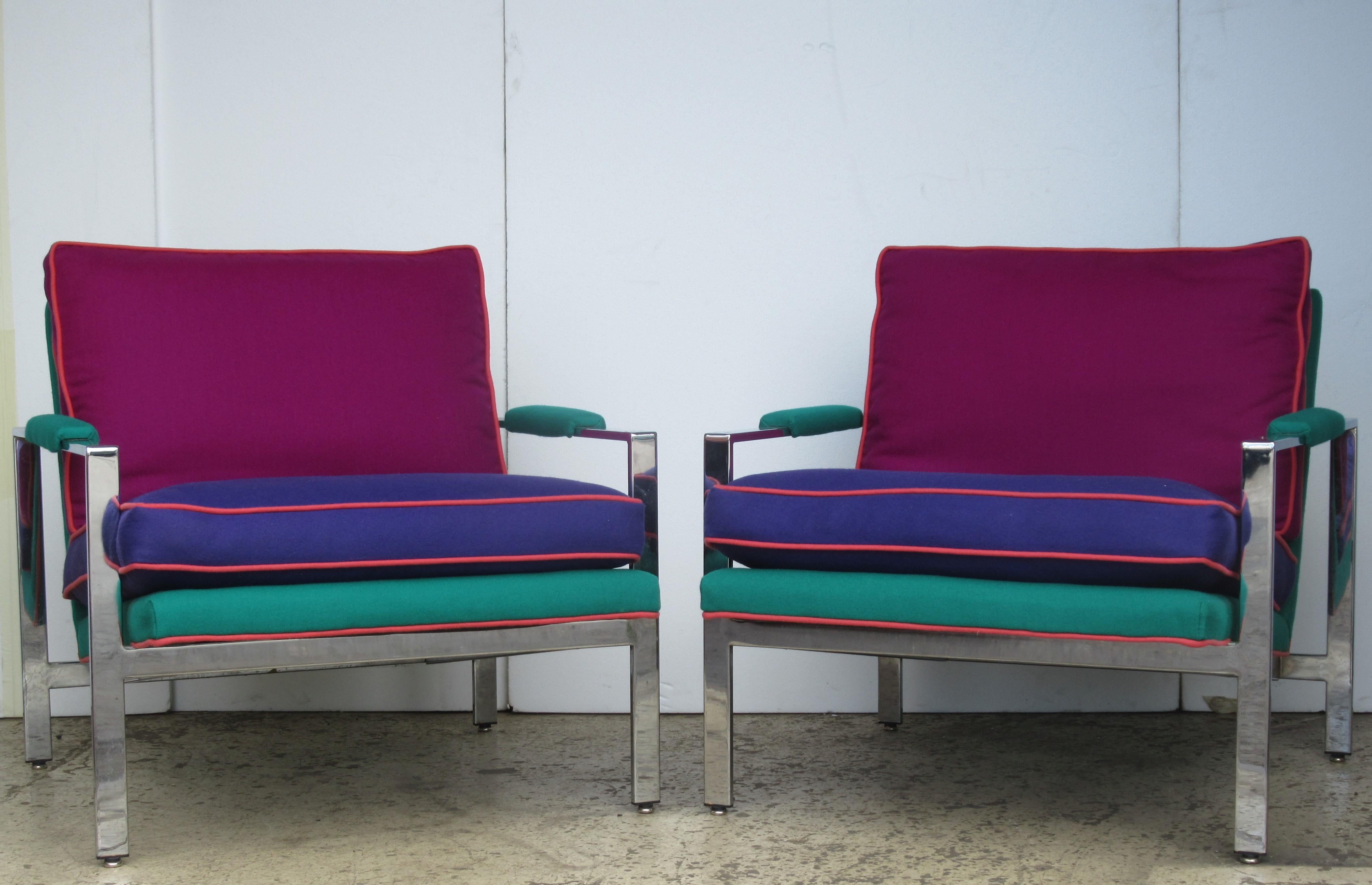  Flat Bar Chrome Steel Lounge Chairs by Milo Baughman 5