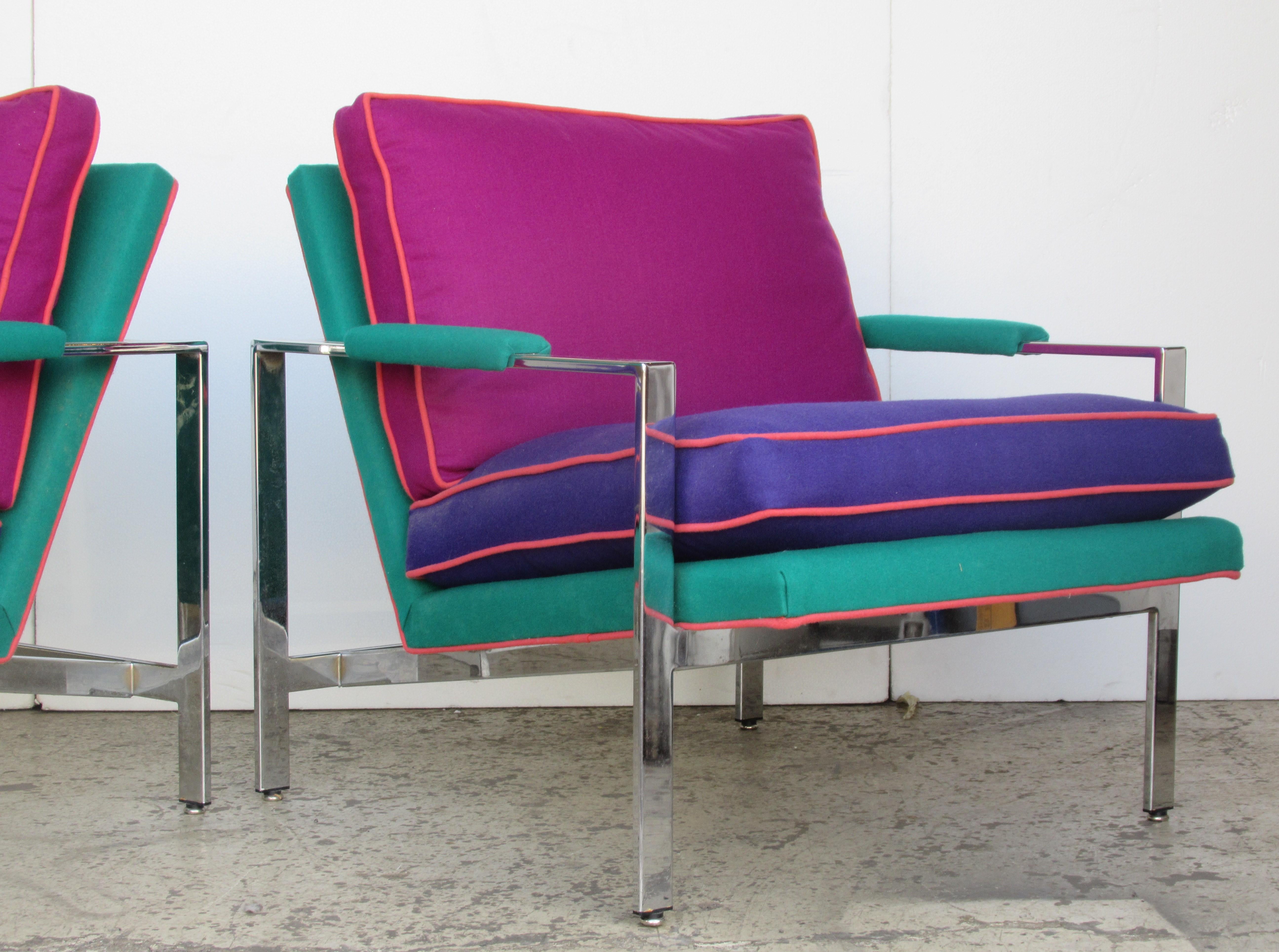  Flat Bar Chrome Steel Lounge Chairs by Milo Baughman 6