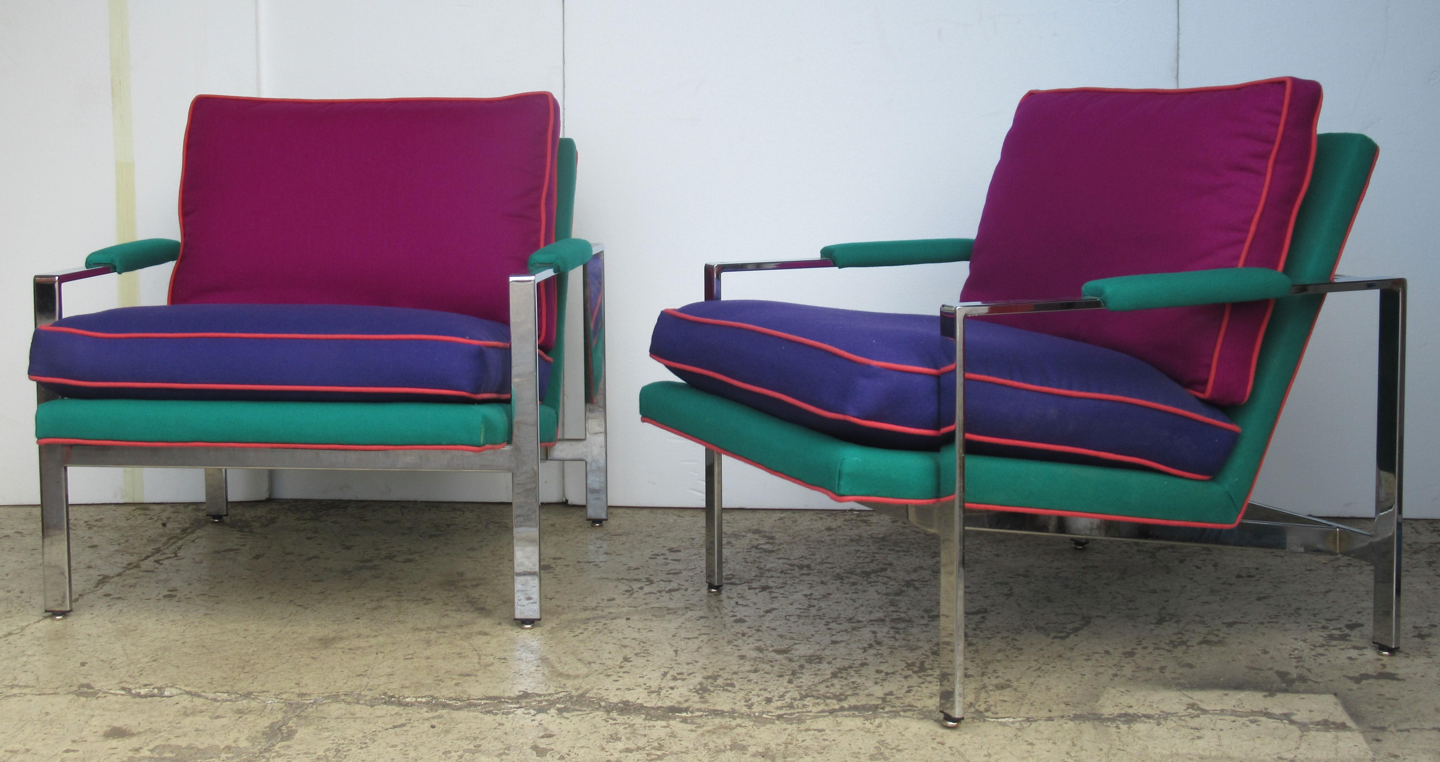  Flat Bar Chrome Steel Lounge Chairs by Milo Baughman 7