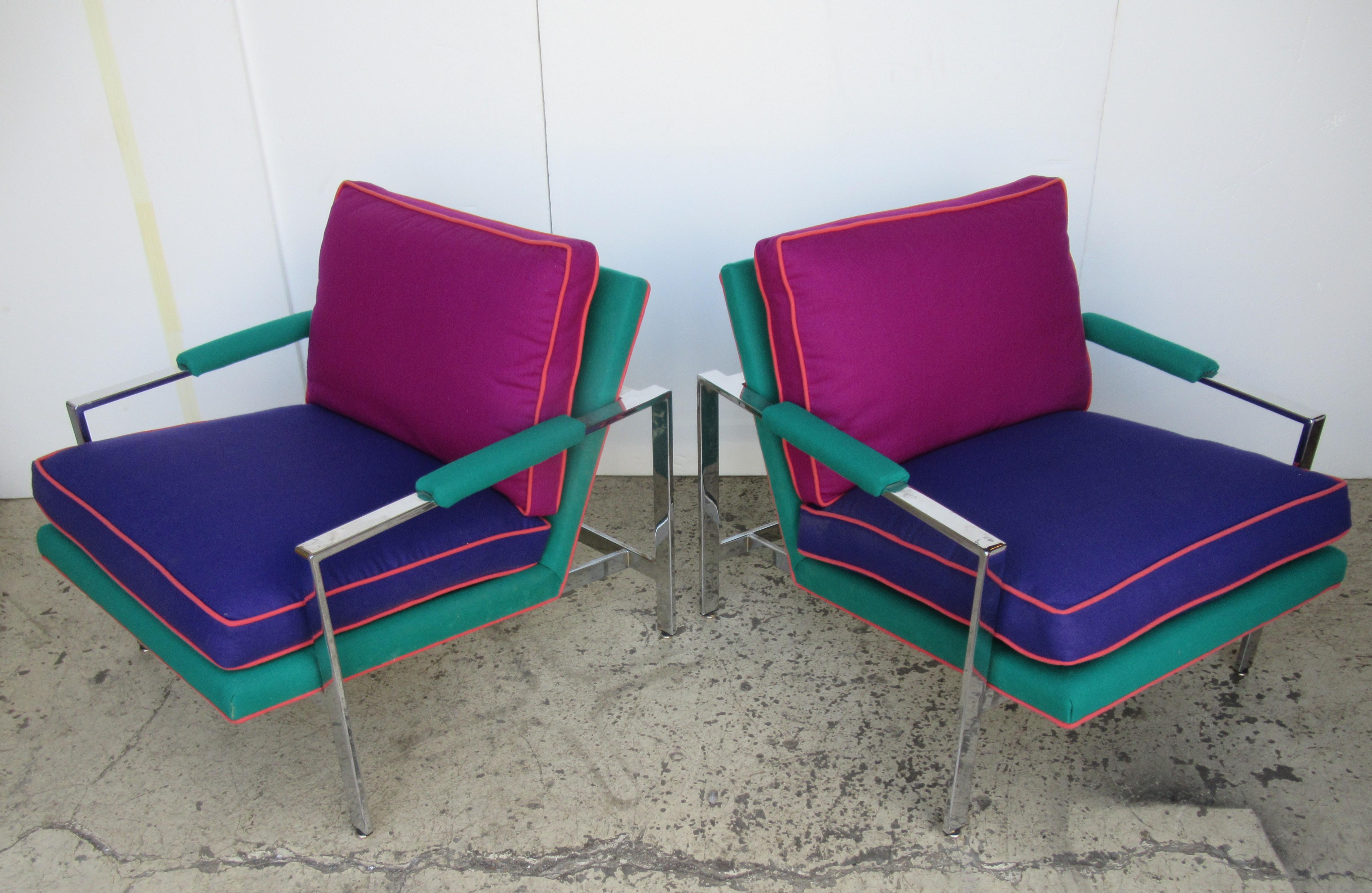  Flat Bar Chrome Steel Lounge Chairs by Milo Baughman 8