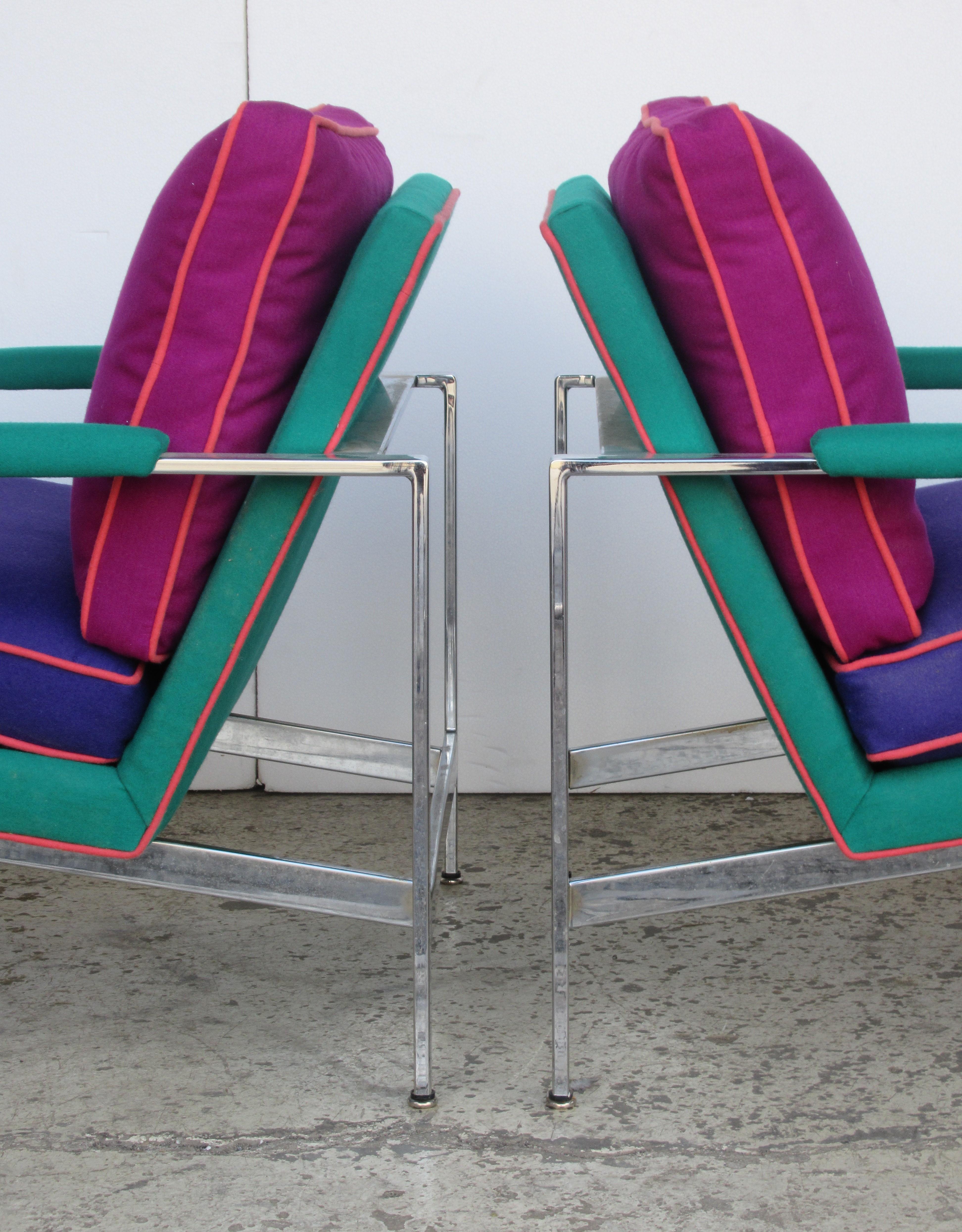  Flat Bar Chrome Steel Lounge Chairs by Milo Baughman 9