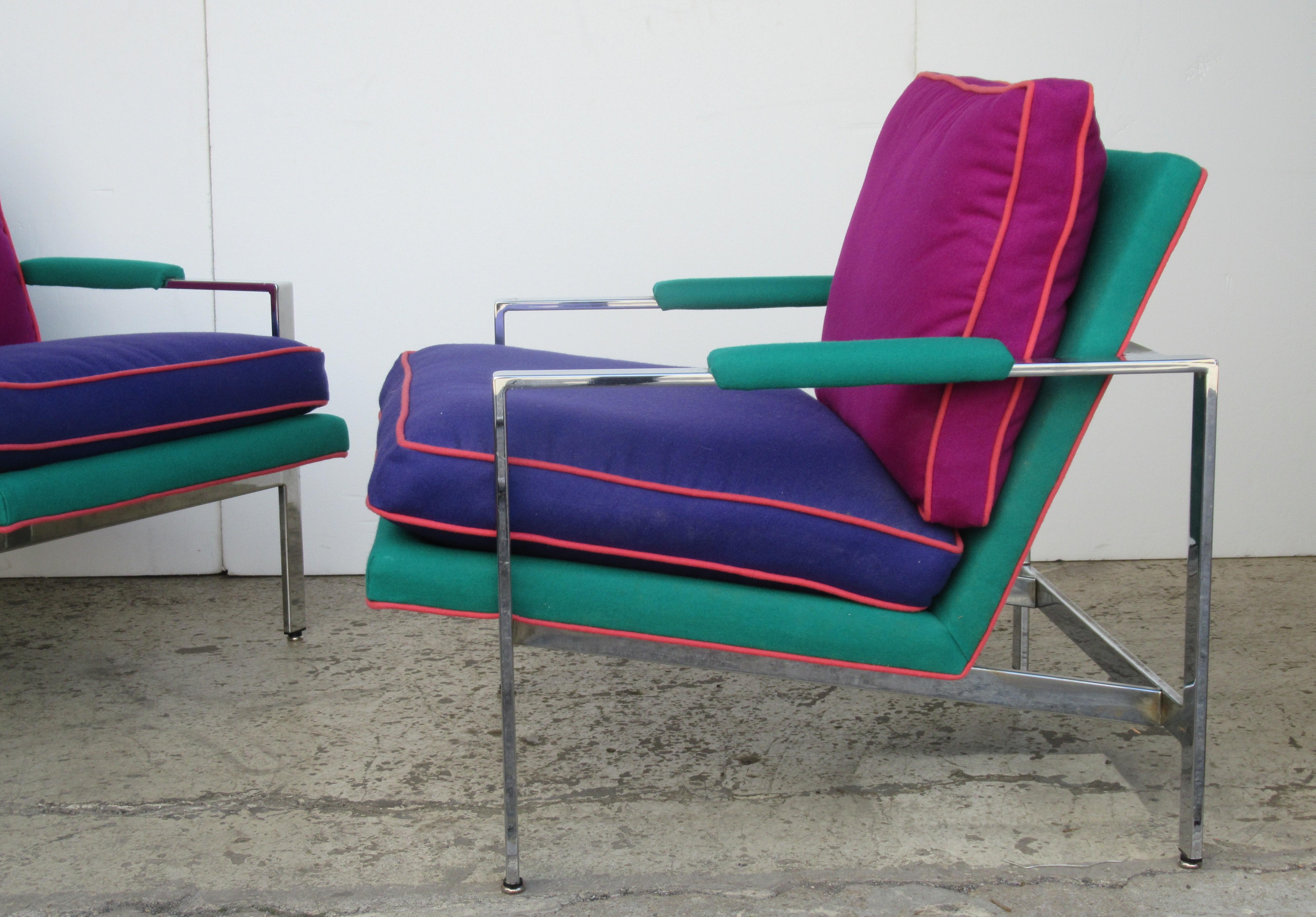  Flat Bar Chrome Steel Lounge Chairs by Milo Baughman 11