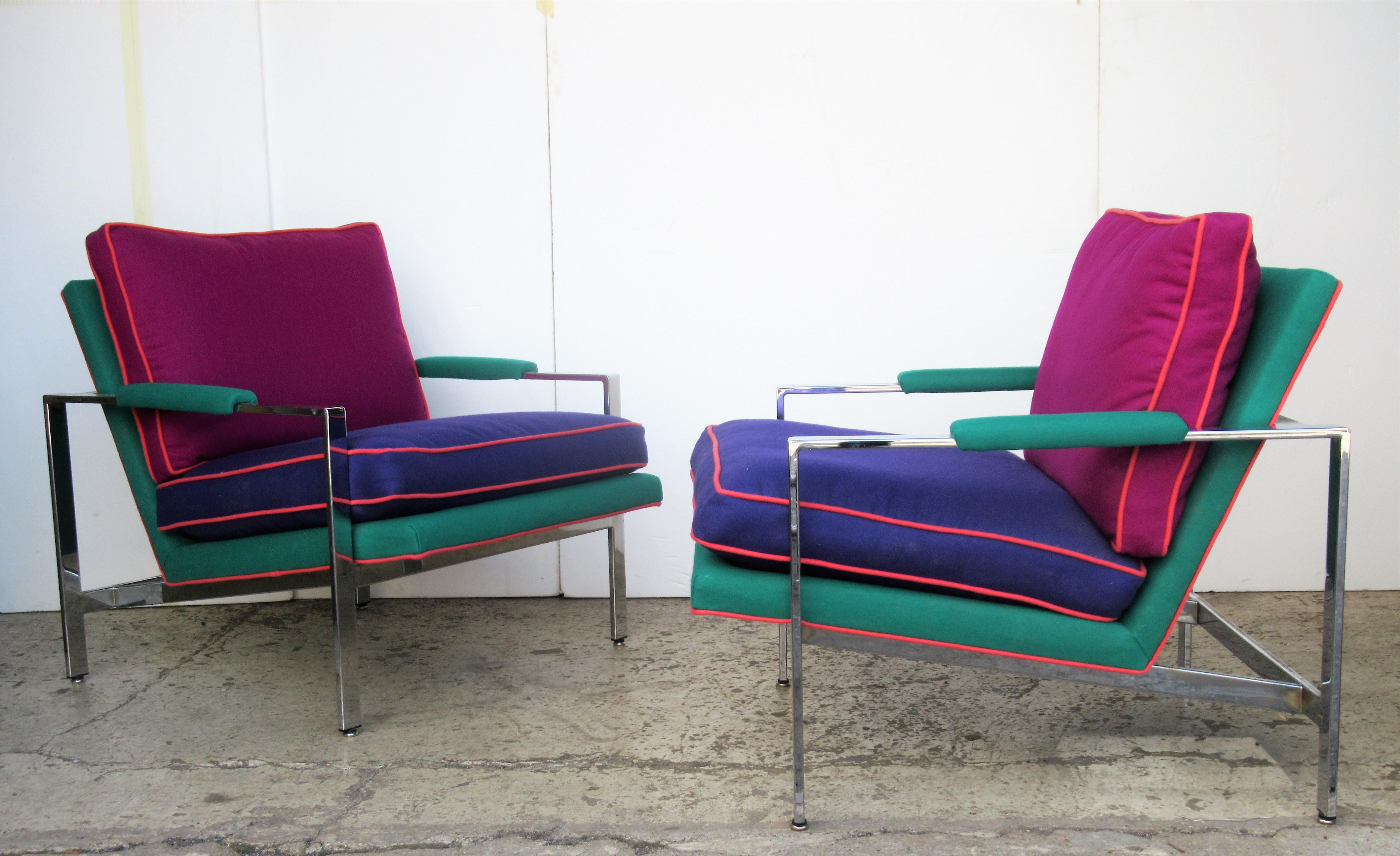  Flat Bar Chrome Steel Lounge Chairs by Milo Baughman 12