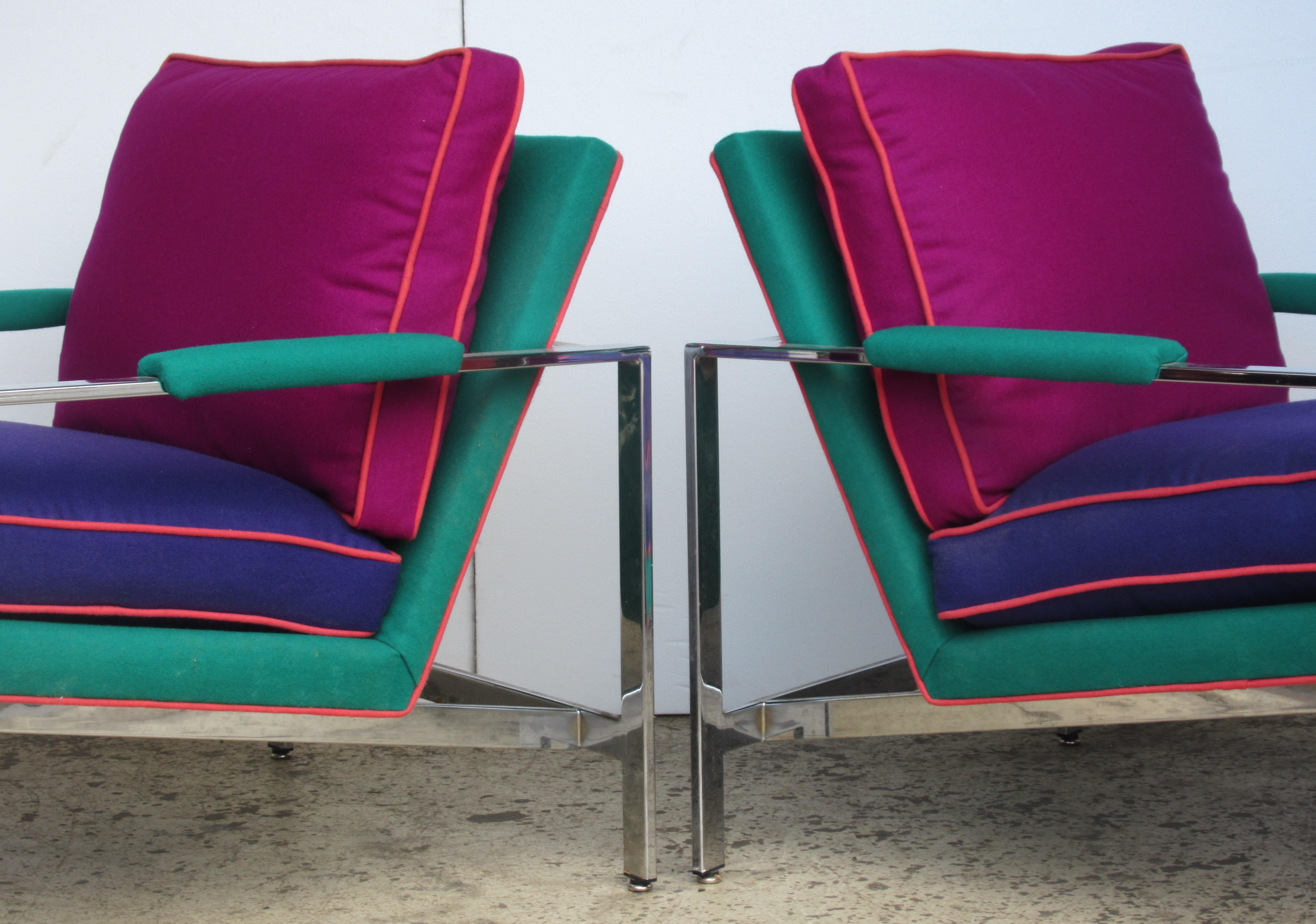  Flat Bar Chrome Steel Lounge Chairs by Milo Baughman 13