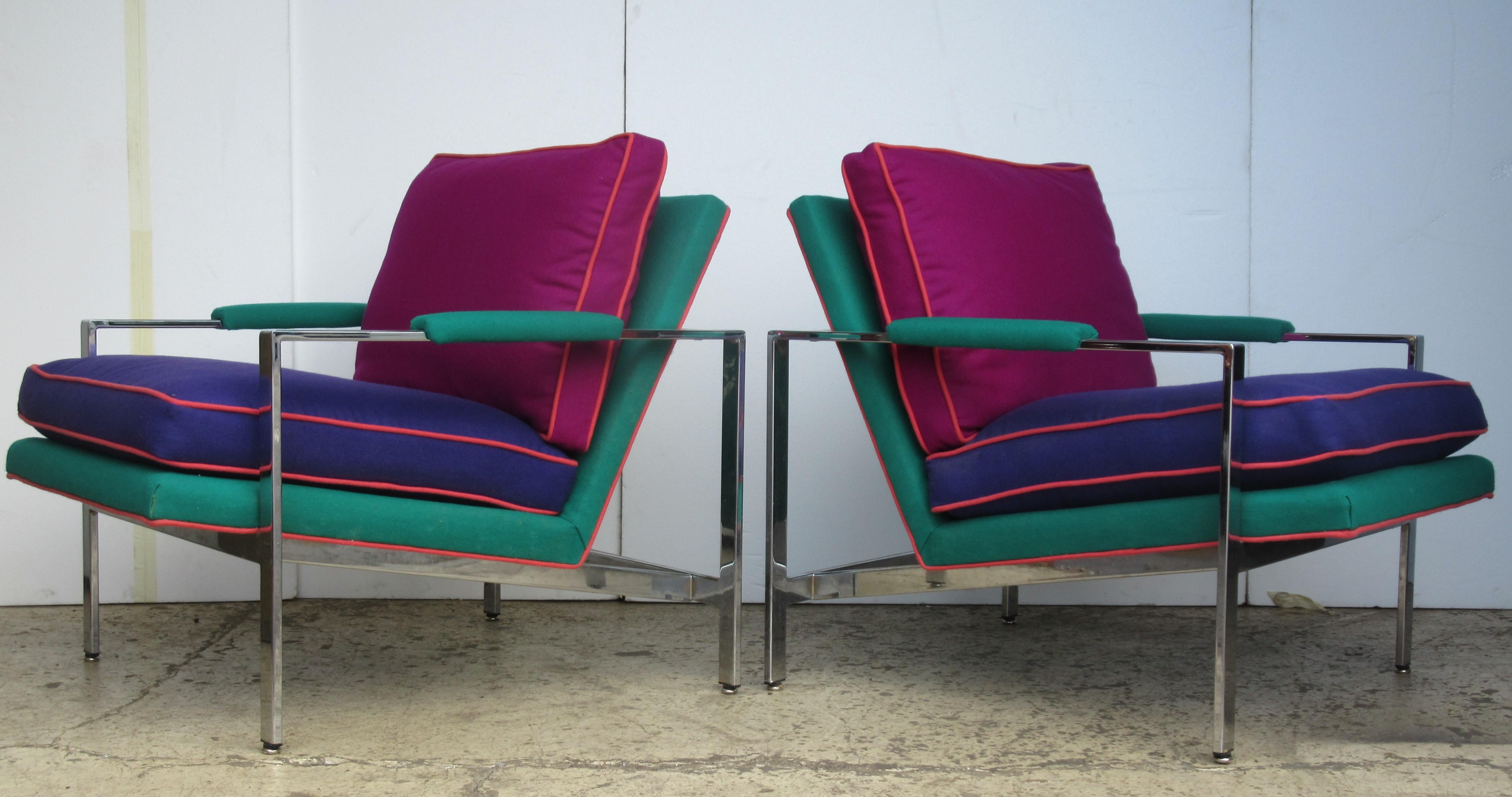  Flat Bar Chrome Steel Lounge Chairs by Milo Baughman 14