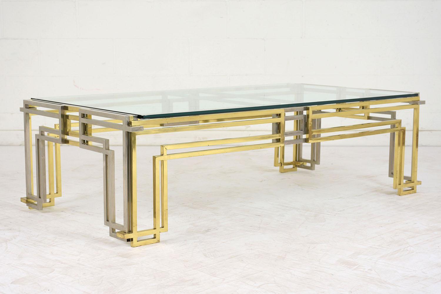 American Mid-Century Modern Chrome and Brass Coffee Table