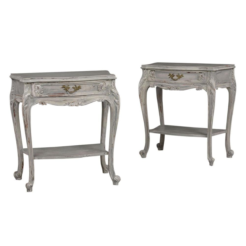 Set of Two Vintage Painted French Louis XV-Style Side Tables