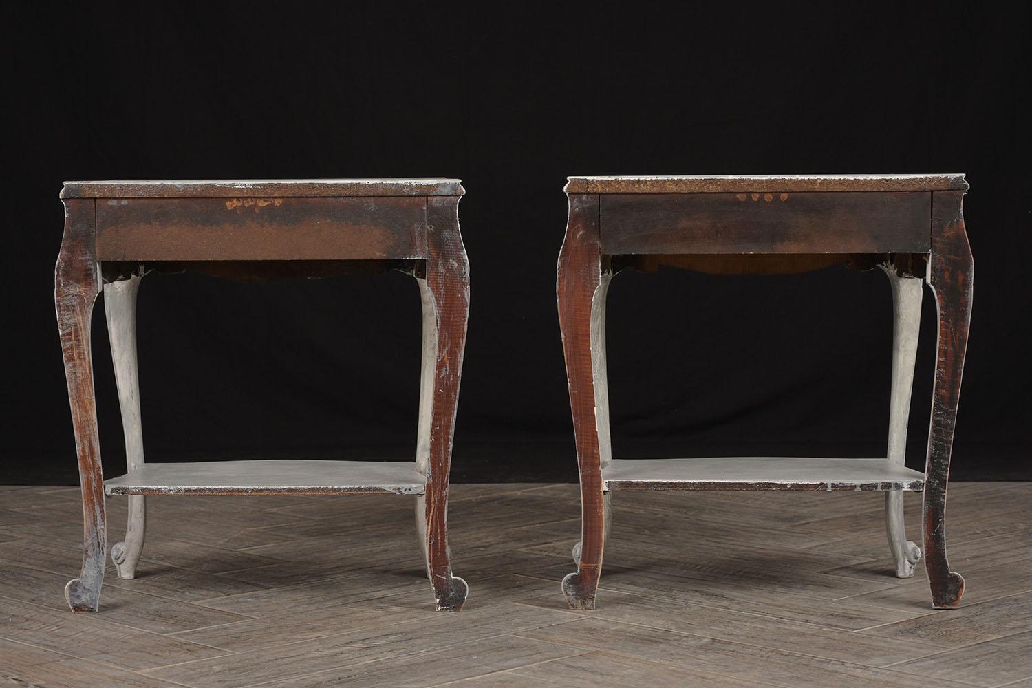 Carved Set of Two Vintage Painted French Louis XV-Style Side Tables