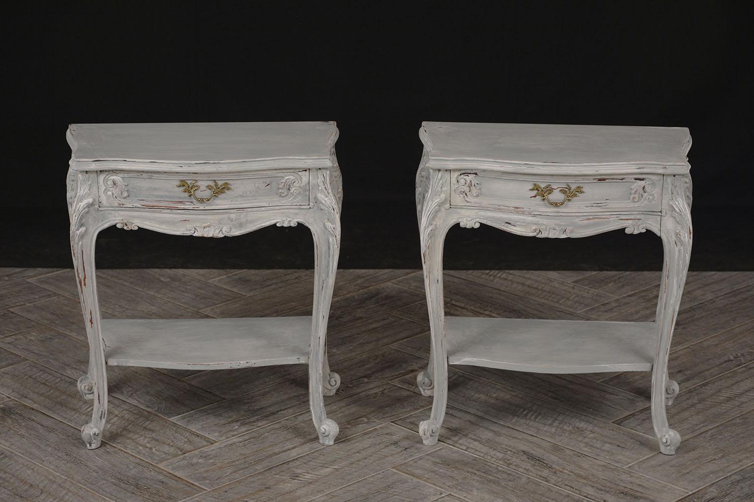 Set of Two Vintage Painted French Louis XV-Style Side Tables 2