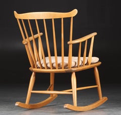 Faarstrup 1950 Low Spindle Back Rocking Chair with Shearling Cushions
