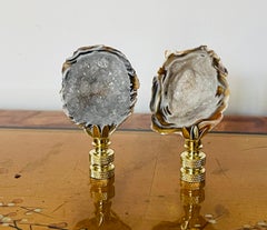 Fab Agate Geode Slices Lamp Finials Pair
