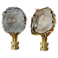 Fab Agate Geode Slices Lamp Finials Pair