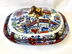 Soupière, légume, soupière anglaise ancienne en pierre de fer de Davenport à motif chinoiseries Fab