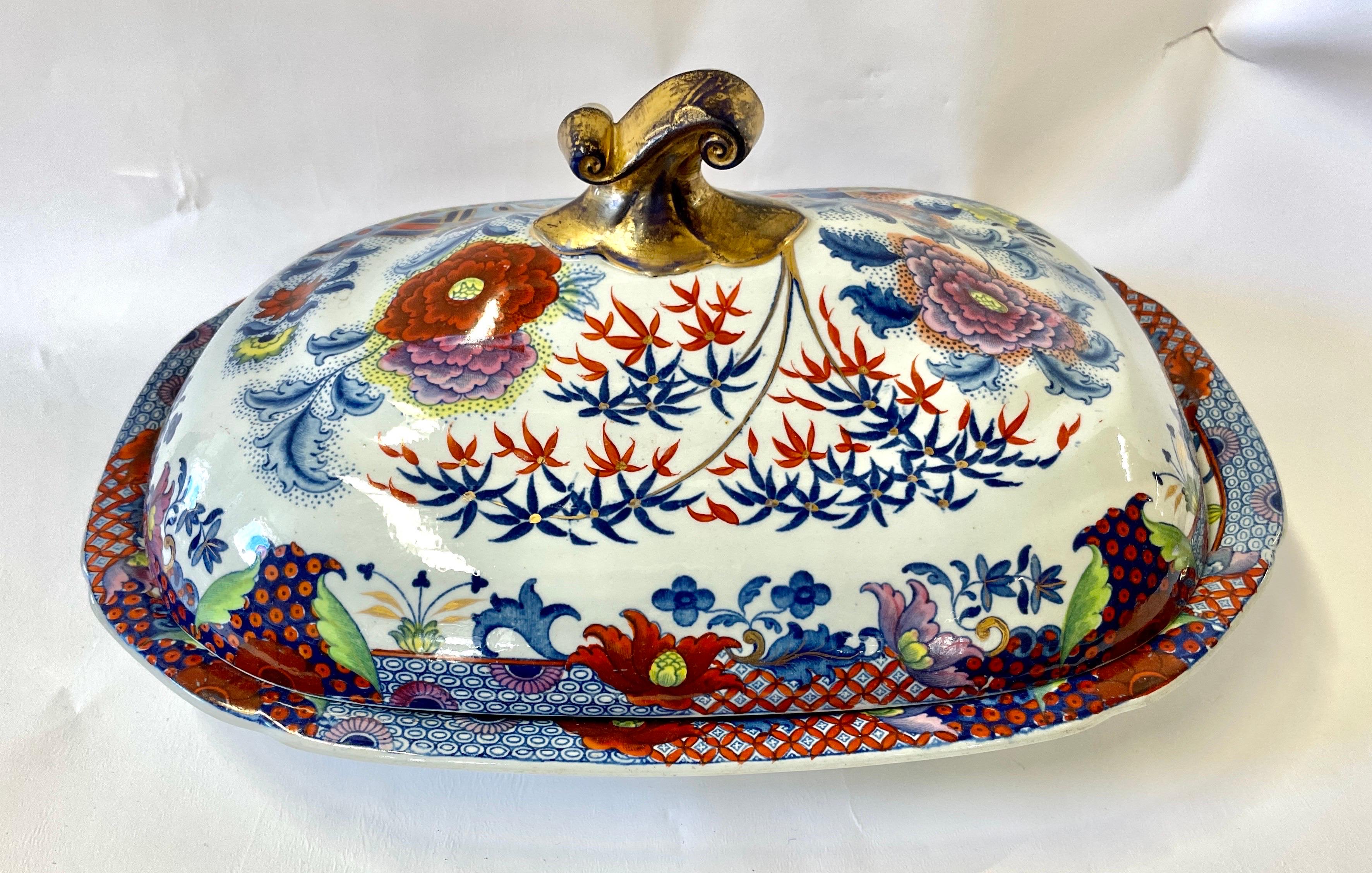George III Fab, Antique English Davenport Ironstone Chinoiserie Pattern Covd, Veg, Tureen For Sale