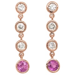 Fab Drops 14 Karat Pink Gold Diamond and Pink Sapphire Drop Earrings