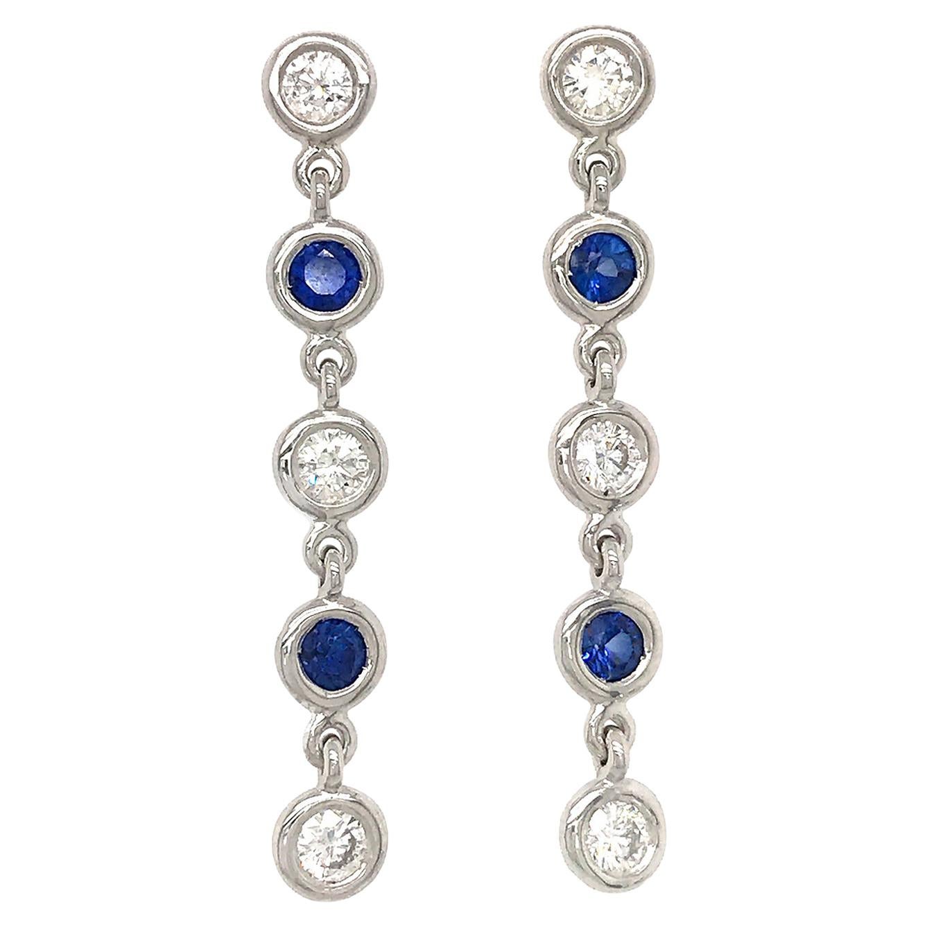 Fab Drops 14 Karat White Gold Diamond and Sapphire Drop Earrings