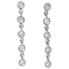 Fab Drops 14 Karat White Gold Round Diamond Drop Earrings