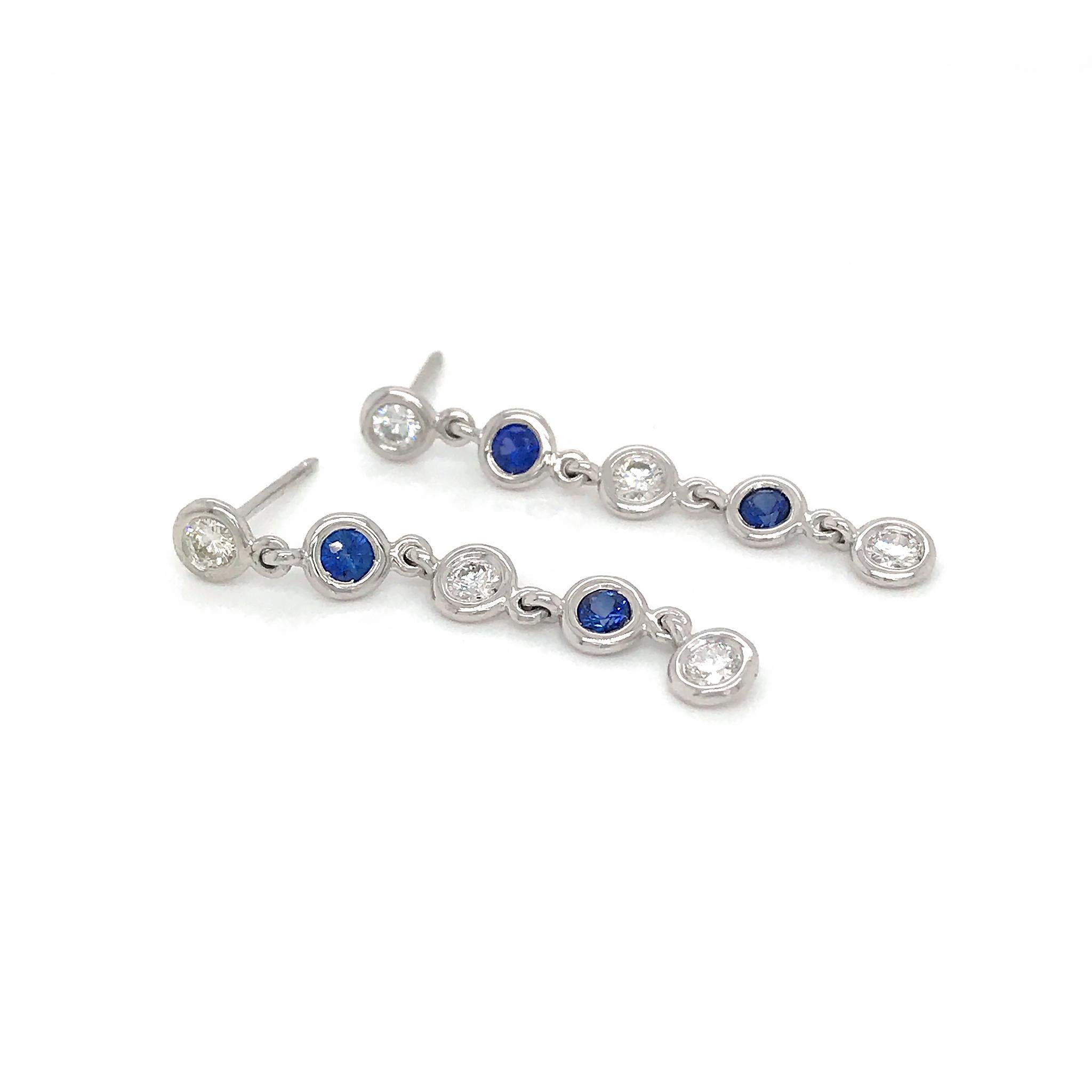 14k White Gold
STONE WEIGHT: 
Diamond = 0.65ct twd
Sapphire = 0.53ct twd
Length: 1.5 inches