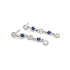 Fab Drops 14 Karat White Gold Diamond and Sapphire Drop Earrings