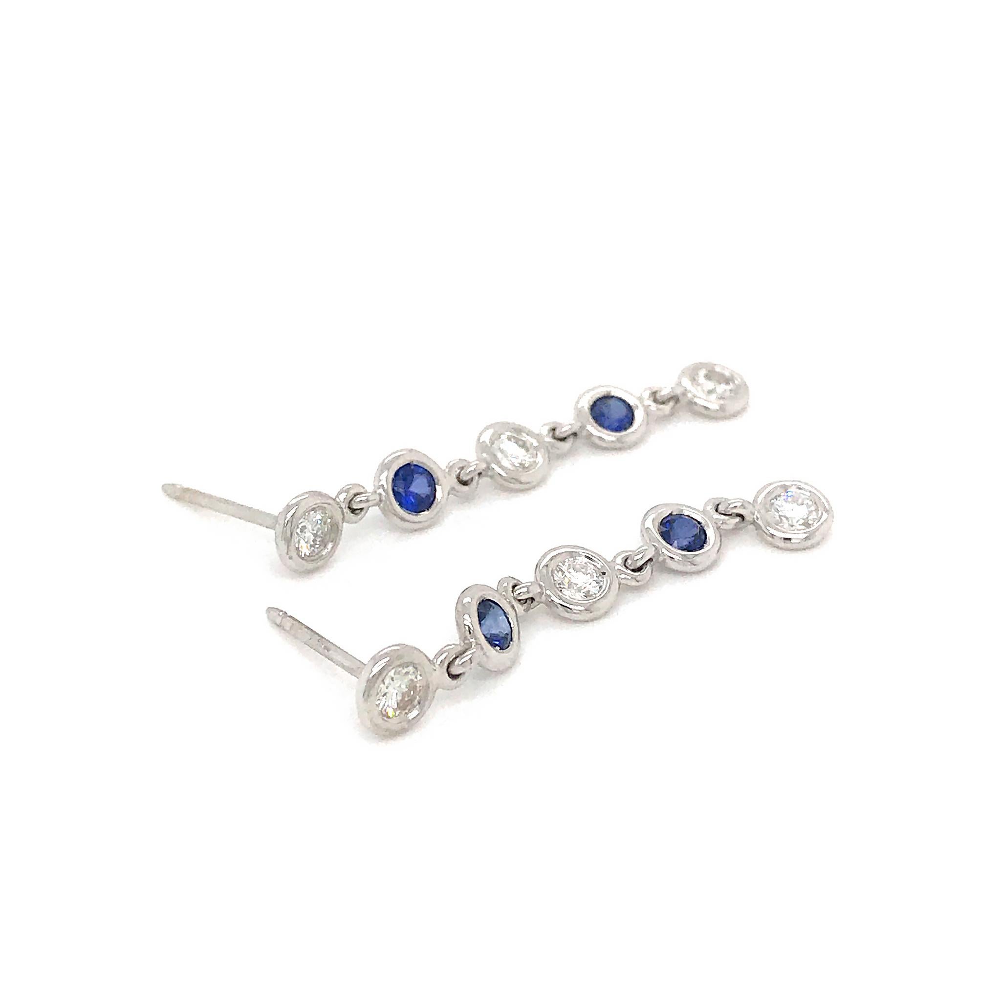 Fab Drops 14 Karat White Gold Diamond and Sapphire Drop Earrings In New Condition For Sale In New York, NY