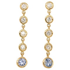 Fab Drops 18 Karat Gold Diamond and Light Blue Ceylon Sapphire Drop Earrings