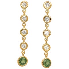 Fab Drops 18 Karat Yellow Gold Diamond and Green Sapphire Drop Earrings