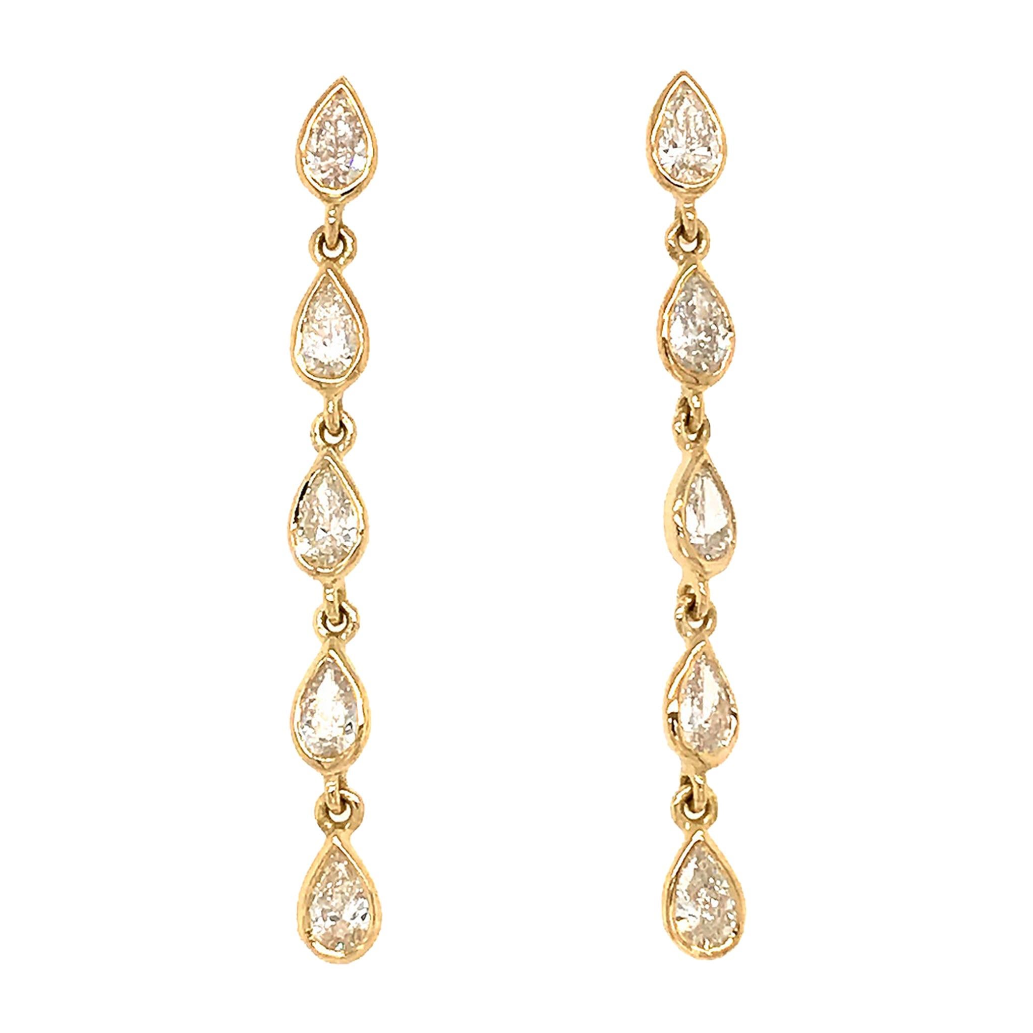 Fab Drops 18 Karat Yellow Gold Pear Shaped Drop Earrings For Sale