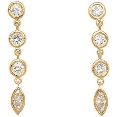 Fab Boucles d'oreilles en goutte en or jaune 18 carats avec diamants ronds et marquises