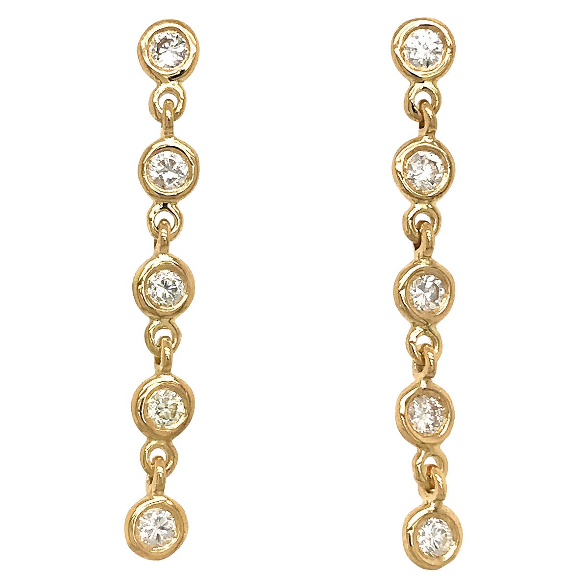 Fab Drops 18 Karat Yellow Gold Round Diamond Drop Earrings