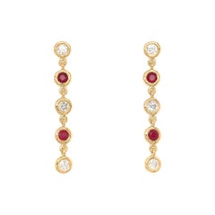 Fab Drops 18 Karat Yellow Gold Ruby and Diamond Drop Earrings