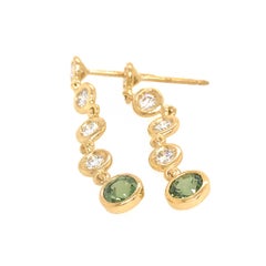 Fab Drops 18 Karat Yellow Gold Diamond and Green Sapphire Drop Earrings