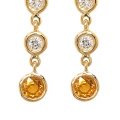 Fab Drops 18 Karat Yellow Gold Diamond and Yellow Sapphire Drop Earrings