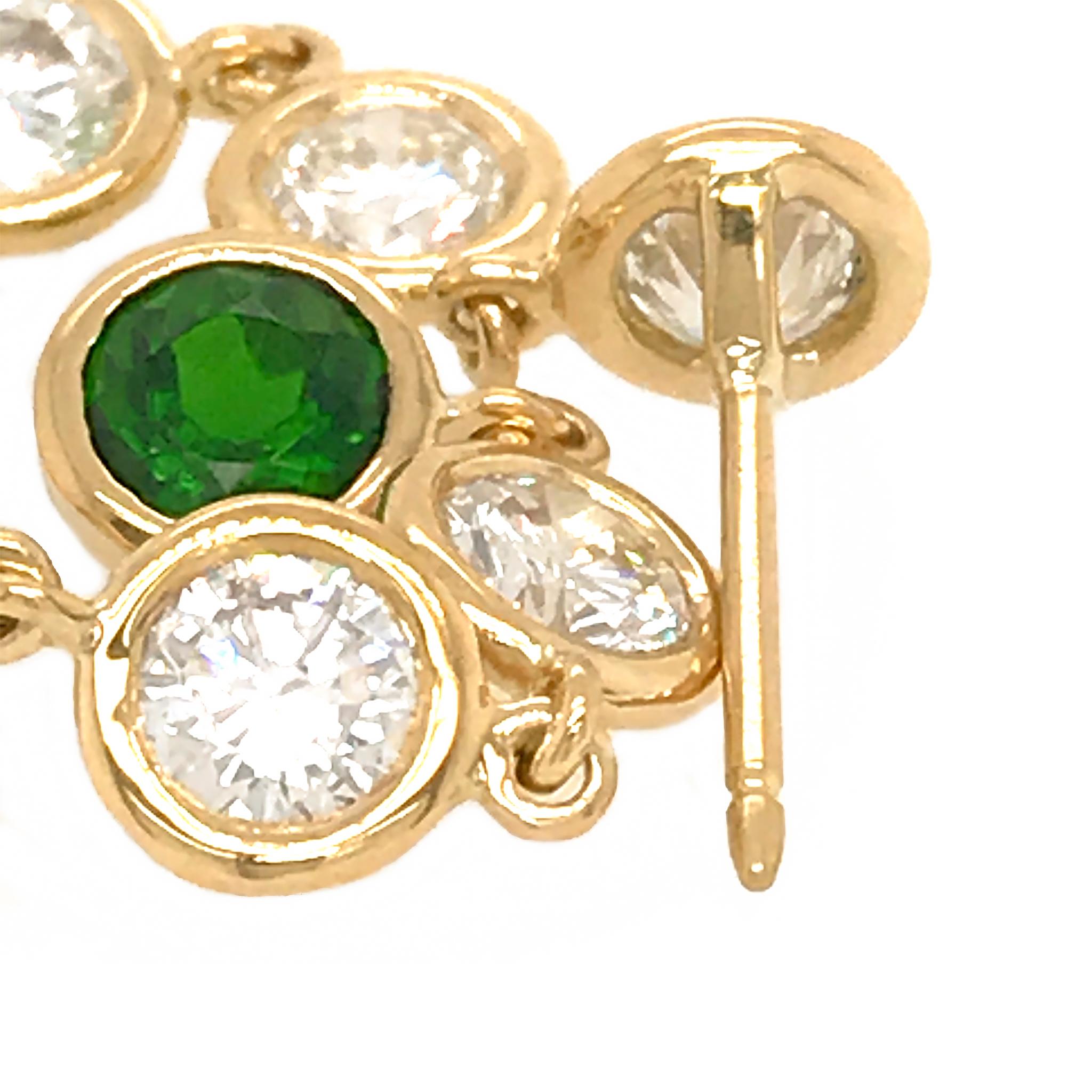 18k Yellow Gold
Diamond: 1.88 ct twd 
Chrome Diopside: 1.09 ct twd 
Total Weight: 3.7 grams
Length: 1.30 inches